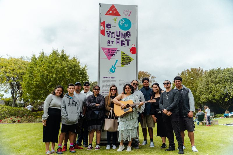 Young creatives beside the Young at Art towers